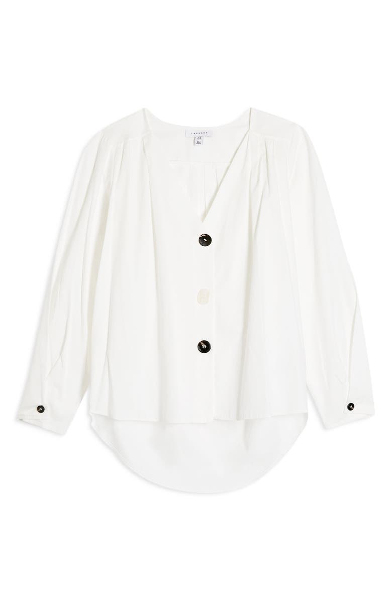 Topshop Mix Pleat Button Top, Alternate, color, Ivory