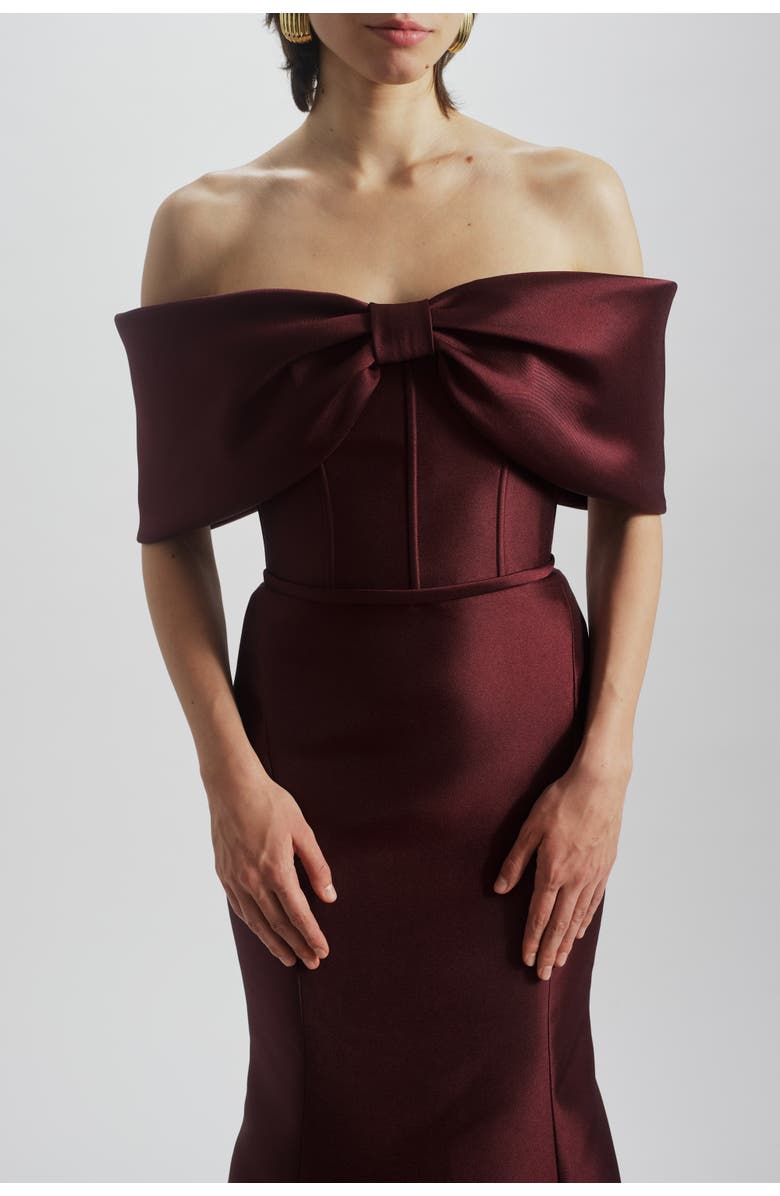 Amsale Off-the-Shoulder Bow Gown, Alternate, color, Ruby