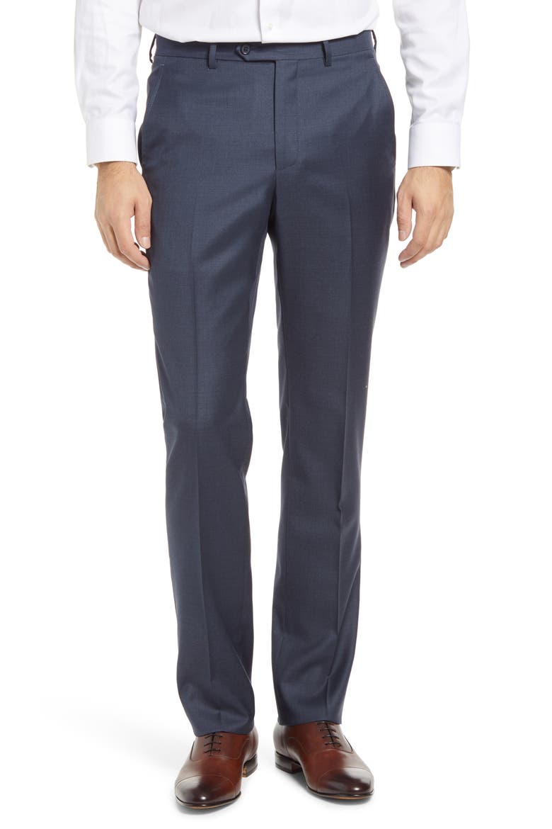 Roma Flat Front Loro Piana Wool Serge Dress Pants, Main, color, BLUE