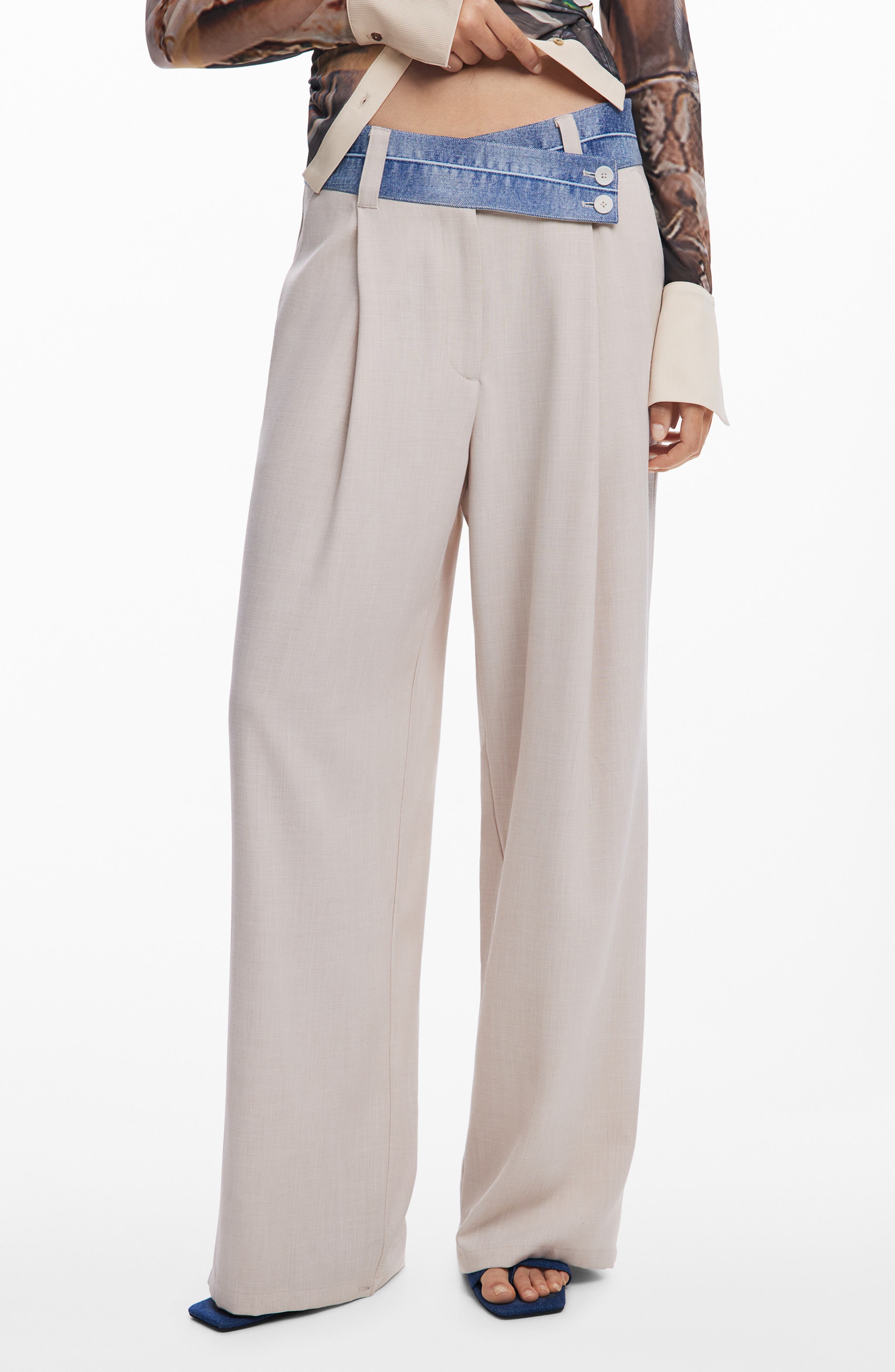 Mixed Media Wide Leg Pants