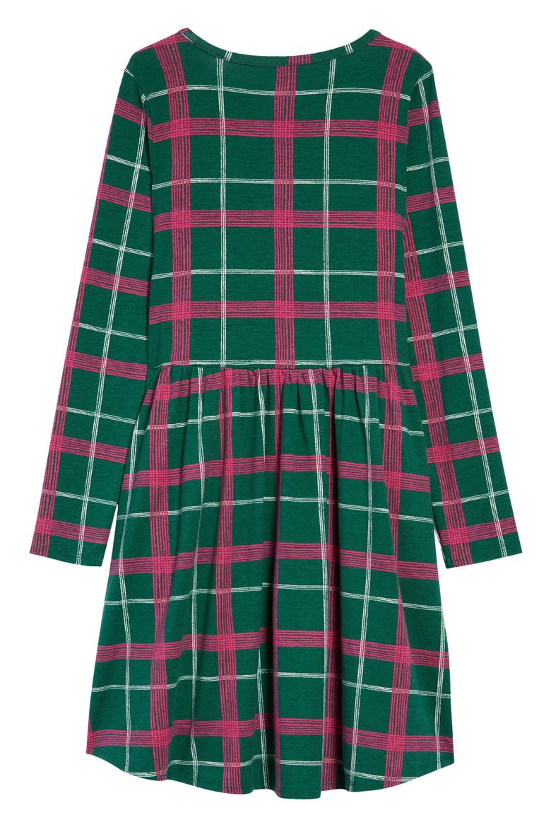 Kids' Print Long Sleeve Dress, Alternate, color, GREEN EVERGREEN ART PLAID