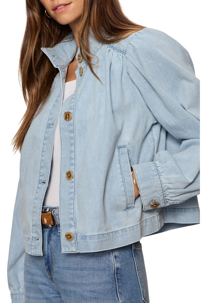 Puff Shoulder Denim Jacket, Alternate, color, WHISPER