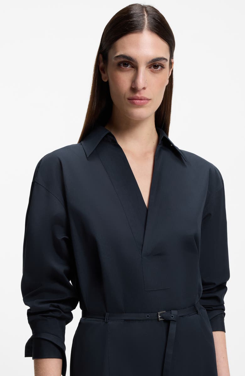 BOSS Doloh Long Sleeve Asymmetric Hem Cotton Midi Shirtdress, Alternate, color, Sky Captain