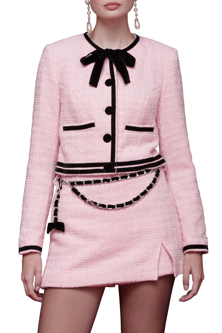 Tweed Crop Bow Trim Jacket, Alternate, color, CANDY PINK