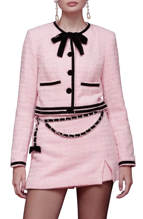 Tweed Crop Bow Trim Jacket