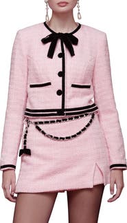 Avec Les Filles Tweed Crop Bow Trim Jacket