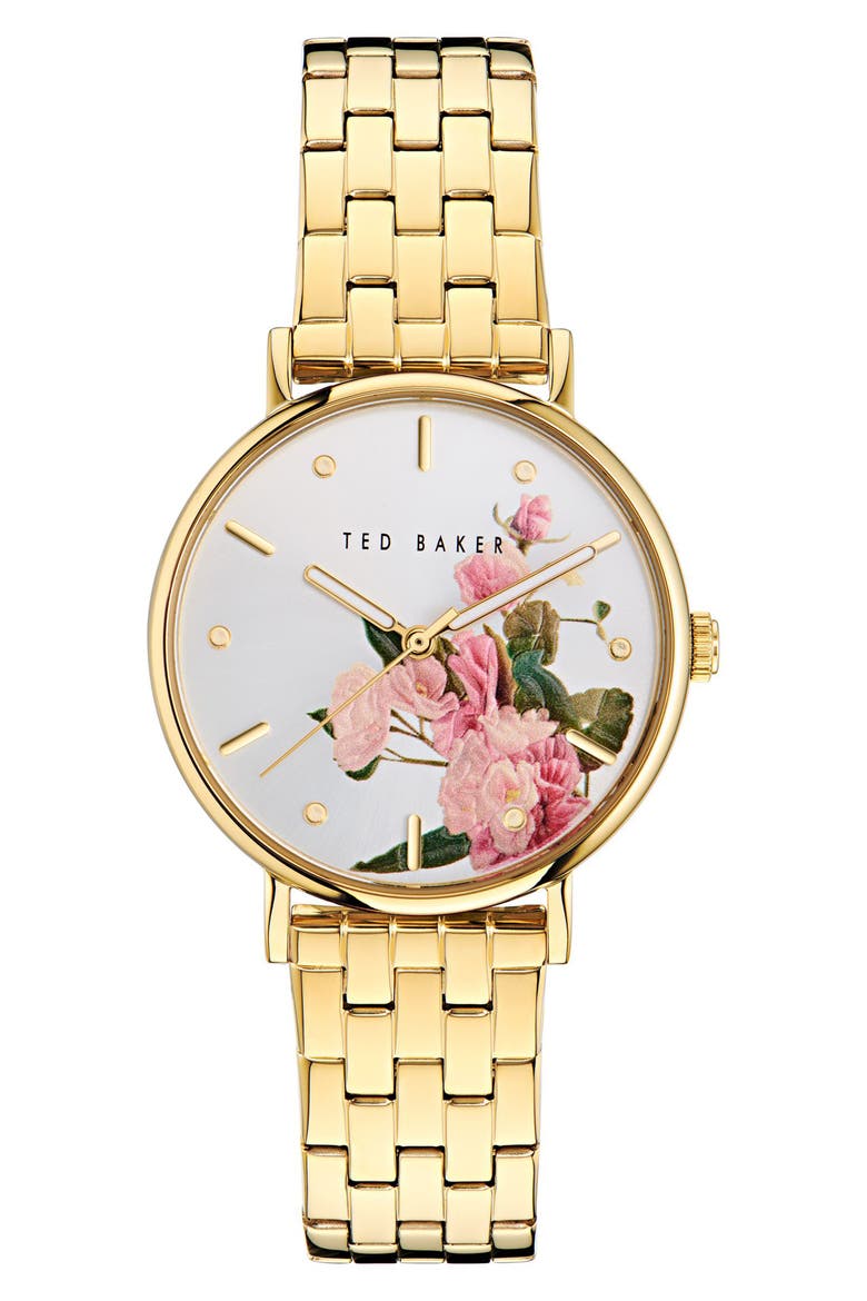Floral Bracelet Watch, Main, color, GOLD-TONE