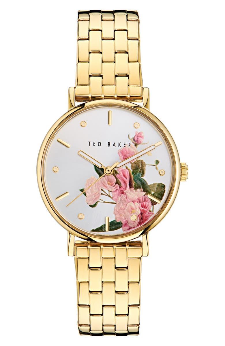 Ted Baker London Floral Bracelet Watch, Main, color, Gold-Tone