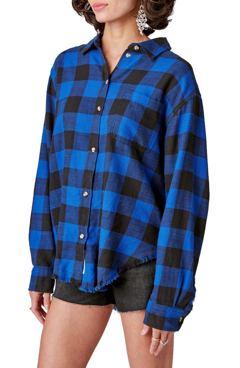 Lucky Brand Oversize Distressed Plaid Button-Up Shirt, Alternate, color, 