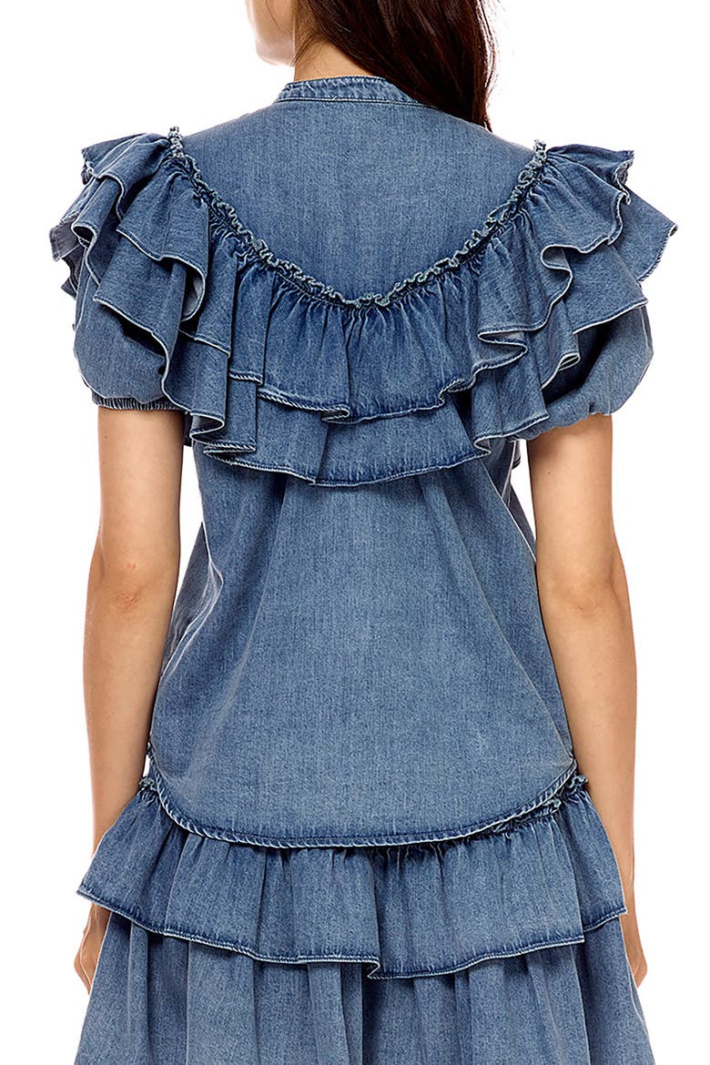 Ruffle Washed Denim Top, Alternate, color, DENIM
