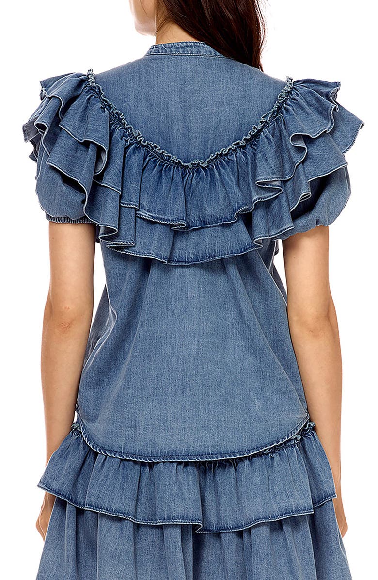 STELLAH Ruffle Washed Denim Top, Alternate, color,