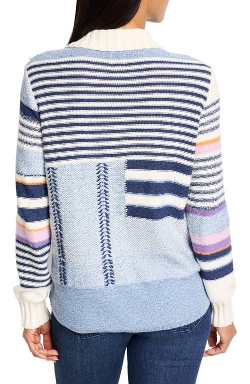 Nic + Zoe Nic+zoe Pattern Play Button Front Cardigan In Indigo Multi