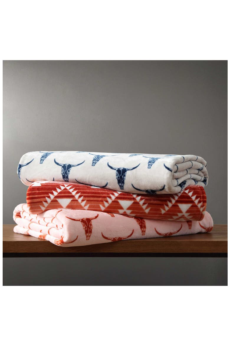 Steer Head Plush Fleece Throw, Alternate, color, ORANGE