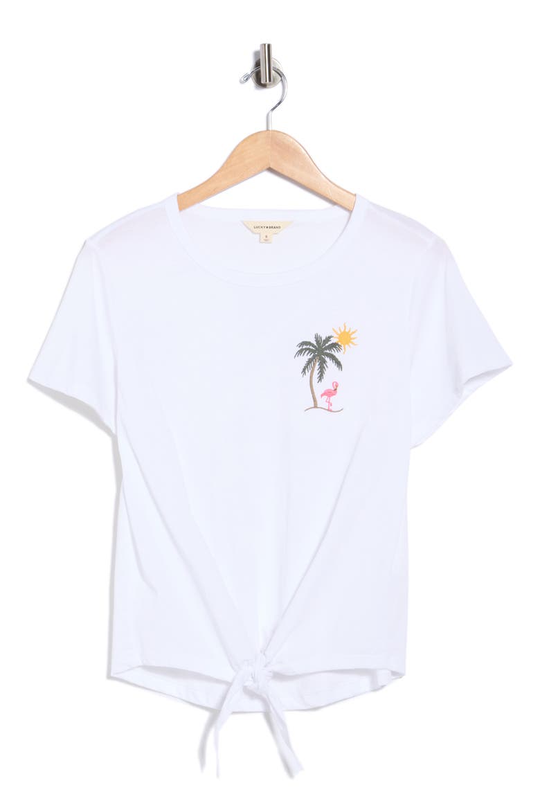 Tie Front Embroidered Tee, Alternate, color, MULTI