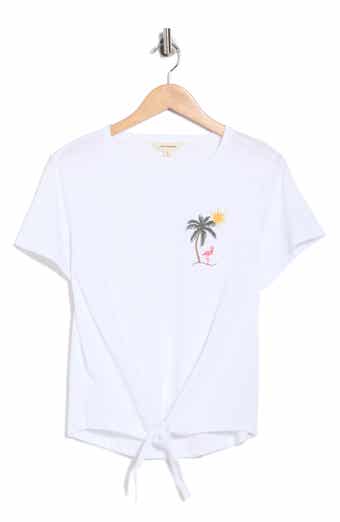Tie Front Embroidered Tee