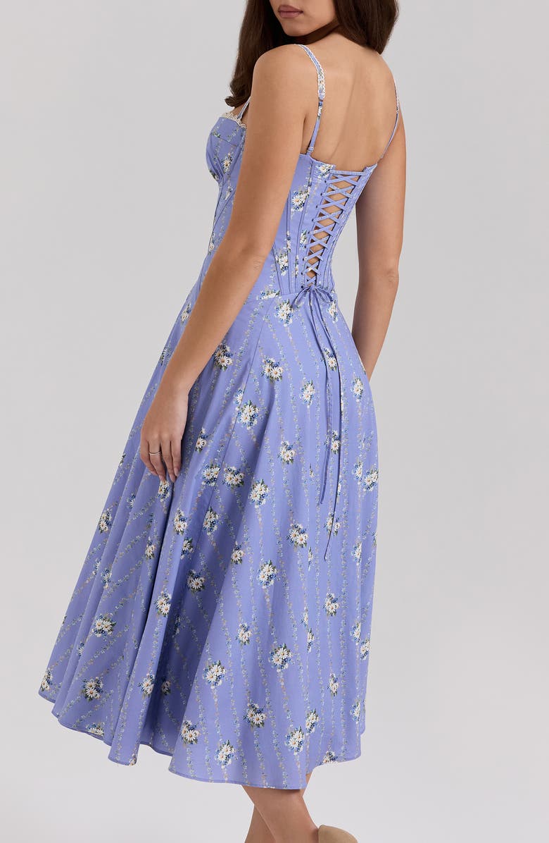 HOUSE OF CB Steffani Underwire Corset Midi Dress, Alternate, color, Daisy Stripe Blue