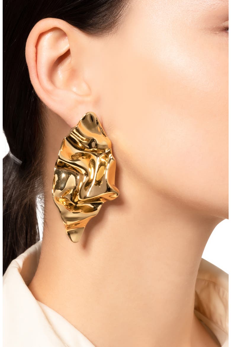 Essentials Crumpled Drop Earrings, Alternate, color, GOLD
