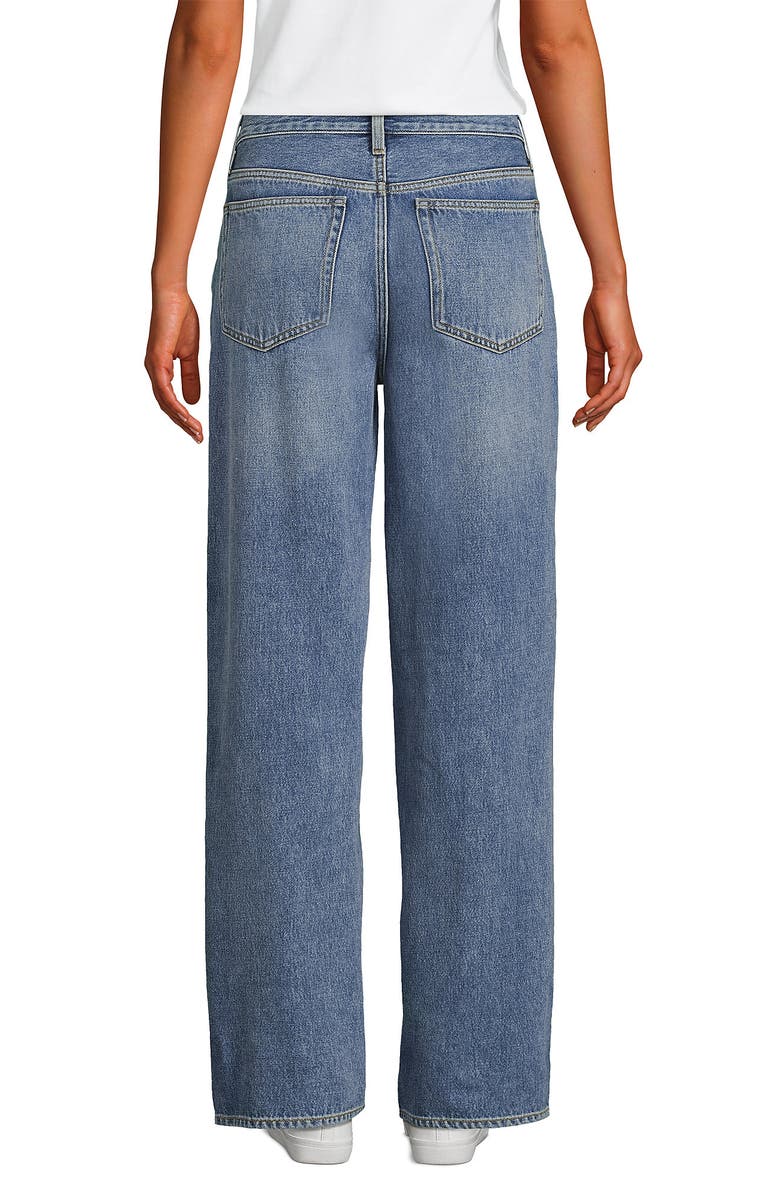 Lands' End Rigid Denim Mid Rise Baggy Jeans, Alternate, color, Medium Ocean Blue Wash
