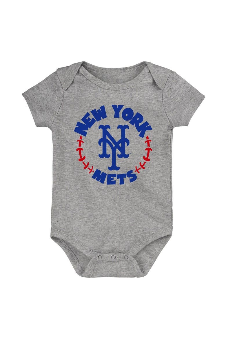 Infant Orange/White/Heather Gray New York Mets Biggest Little Fan 3-Pack Bodysuit Set, Alternate, color, Orange