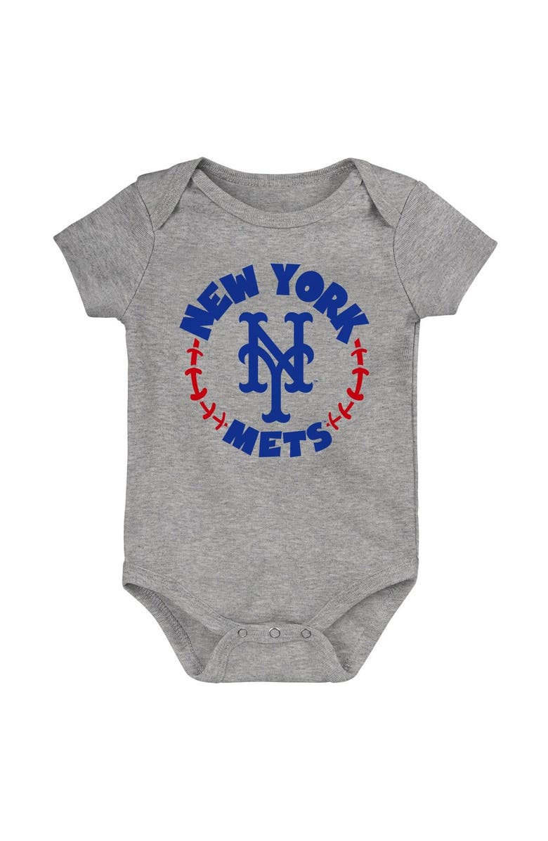 Outerstuff Infant Orange/White/Heather Gray New York Mets Biggest Little Fan 3-Pack Bodysuit Set, Alternate, color, Orange