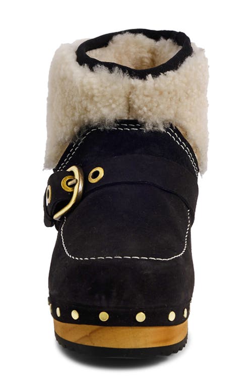 Free People Oak Faux Shearling Clog Bootie In Black Suede