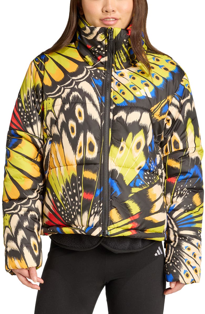 ADIDAS X FARM RIO x Farm Padded Jacket, Main, color, Black/ Blue/ Lush Red