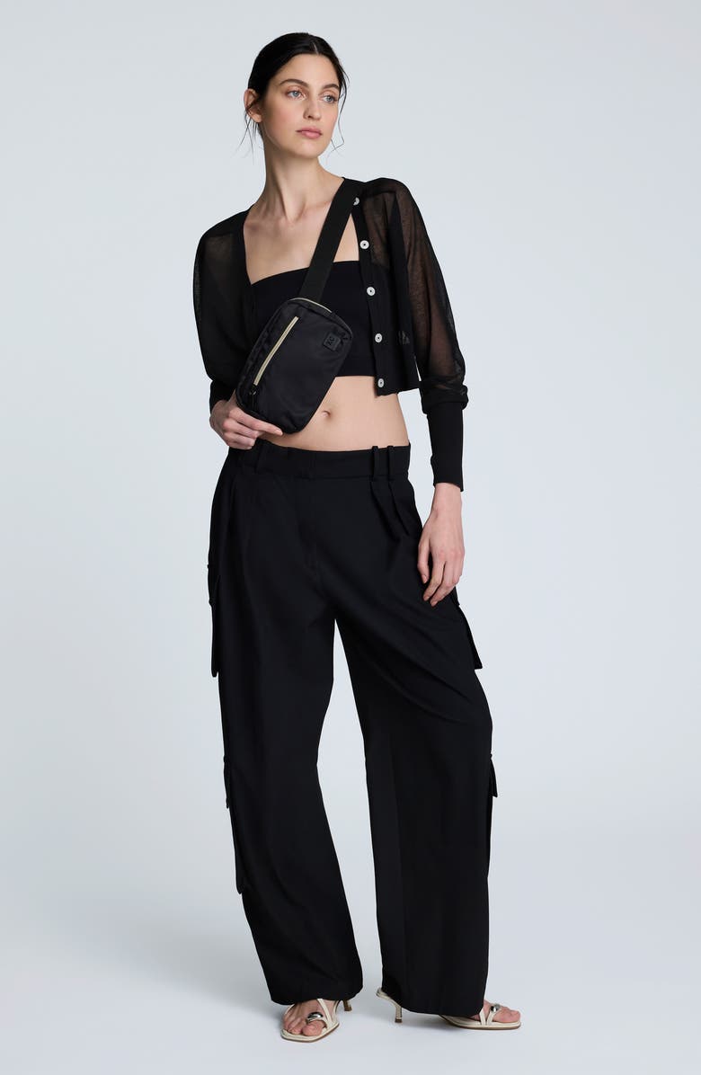 Kenneth Cole Saddle Shoulder Crop Cardigan, Alternate, color, Black