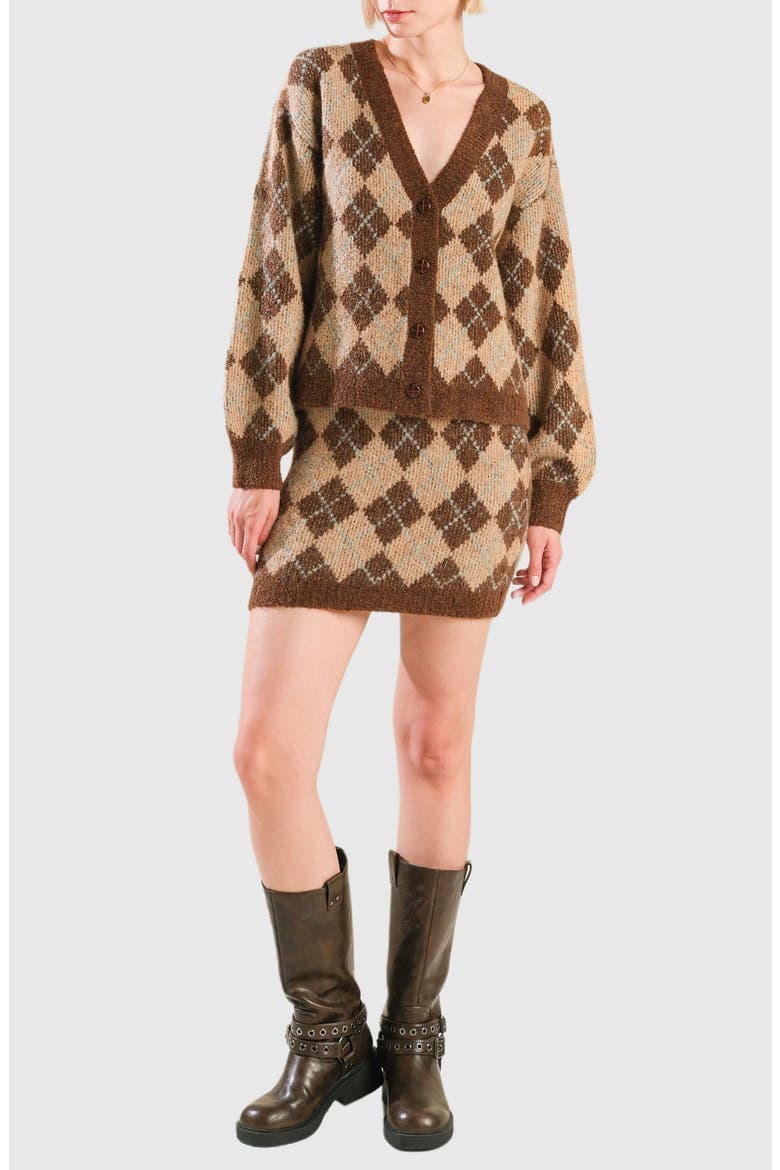 Argyle Knit Miniskirt, Alternate, color, BROWN