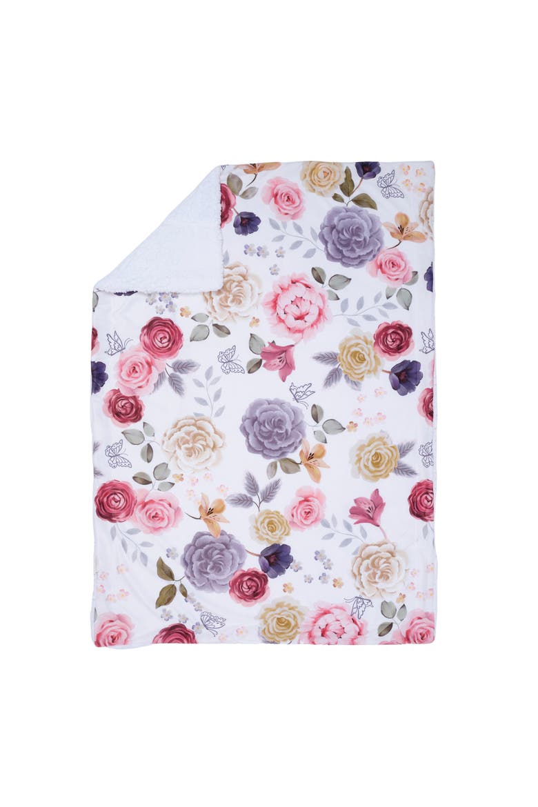 Secret Garden Ultra-Soft Fleece/Minky Floral Baby Blanket, Alternate, color, White
