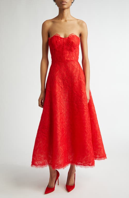Shop Lela Rose Tulip Guipure Lace Strapless Gown In Poppy