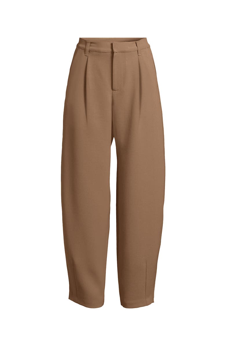 Lands' End Crepe High Rise Pleated Barrel Leg Ankle Pants, Alternate, color, Honey Beige