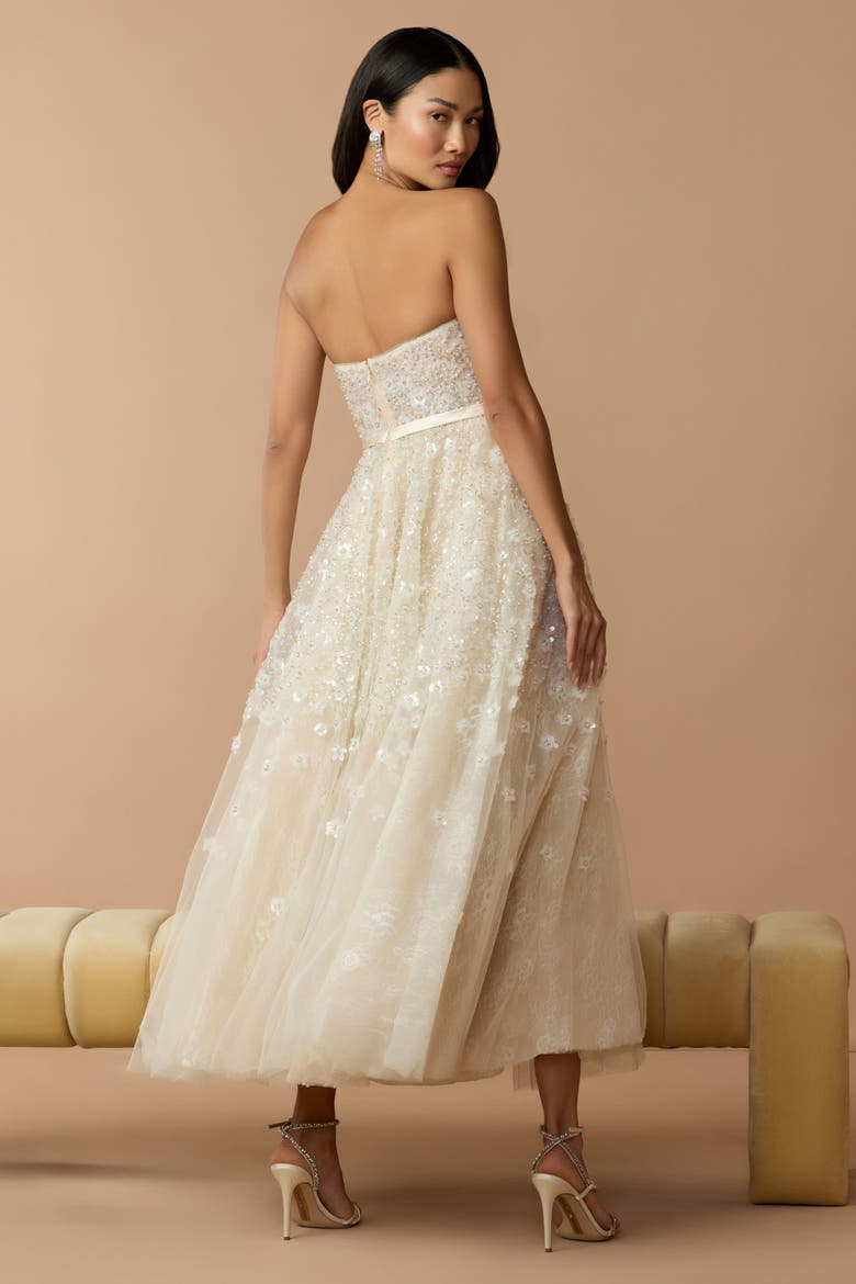 Sequin Floral Strapless A Line Midi Dress, Alternate, color, Oyster