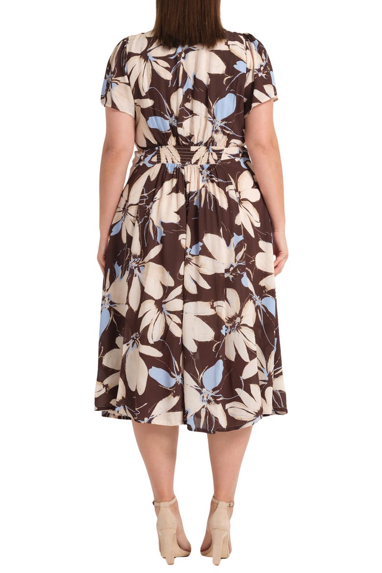 Caroline Floral Print Midi Dress, Alternate, color, BLUEBELL/ CHOC