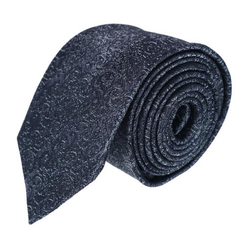 Trafalgar Esteban Scrolling Vines Tone On Tone Patterned Silk Necktie In Silver And Black