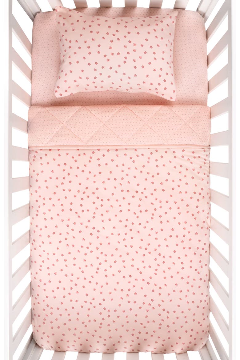 Baby Crib Bedding Sets Includes Crib Sheet, Quilted Blanket, Crib Skirt, and Baby Pillowcase, Alternate, color, Pink Floral
