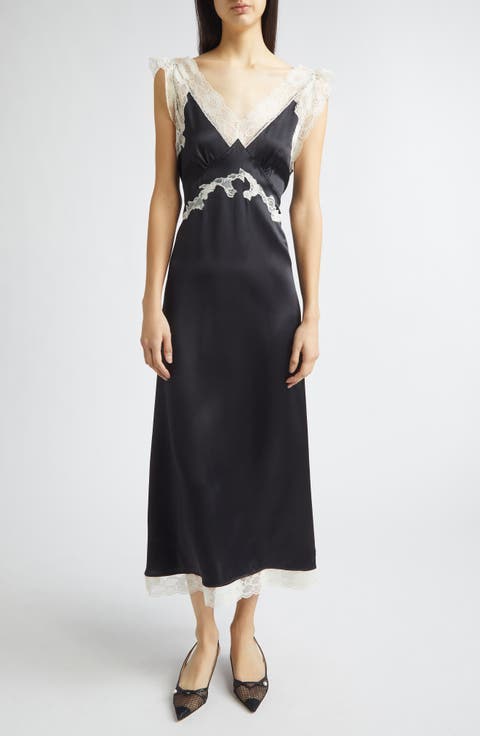 Gender Inclusive Irene Lace Trim Silk Charmeuse Midi Dress