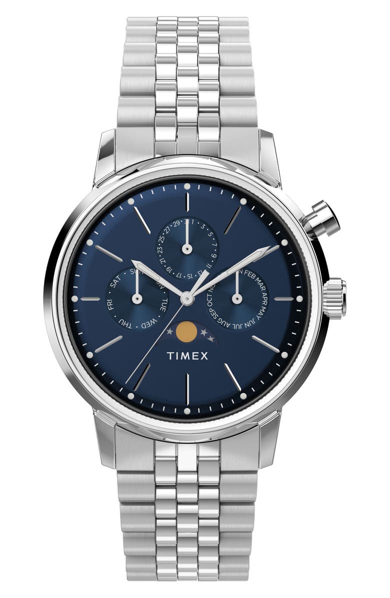 Timex<sup>®</sup> Marlin Moon Phase Bracelet Watch, 40mm, Main, color, Stainless Steel