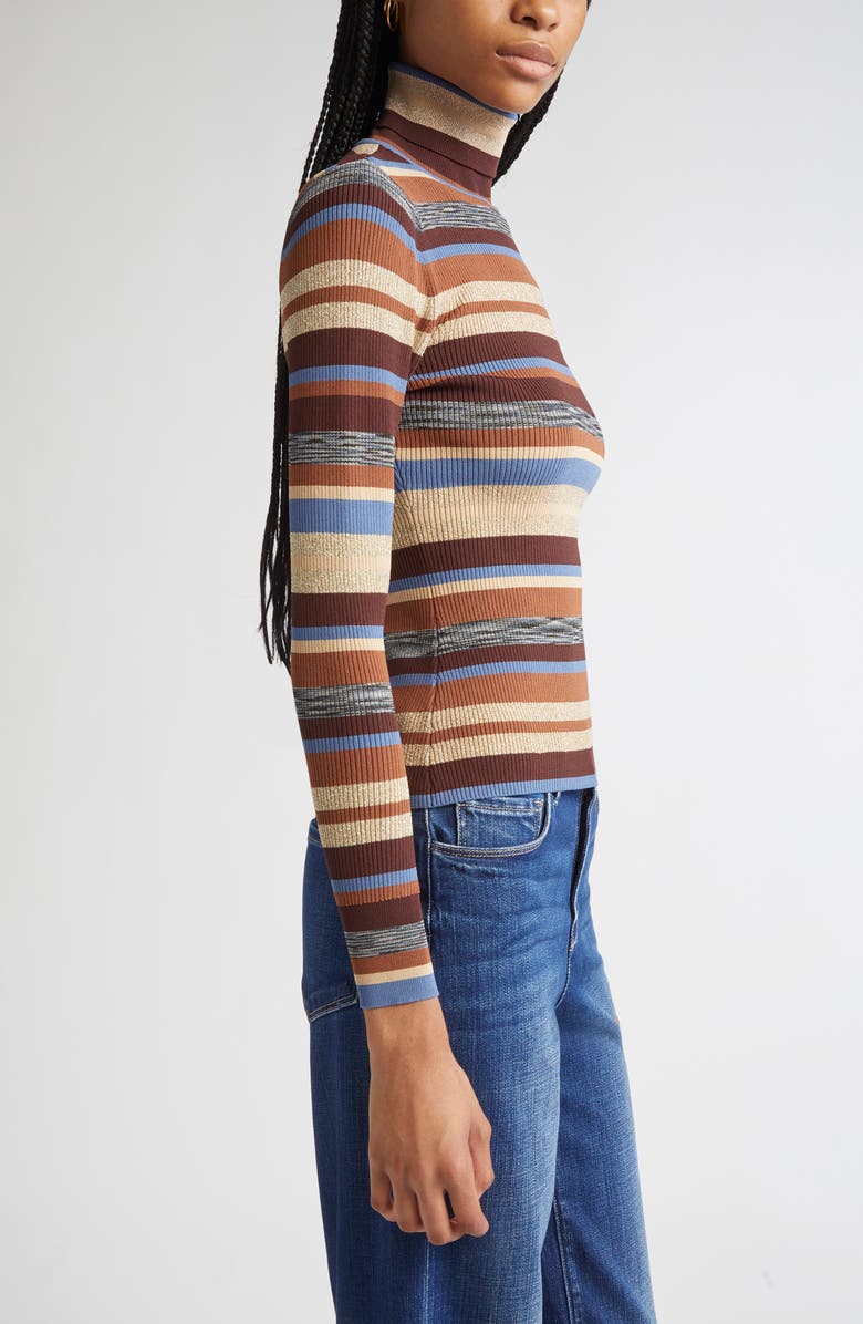 L'AGENCE Olene Stripe Turtleneck Sweater, Alternate, color, Stone Blue/ Brown Multi