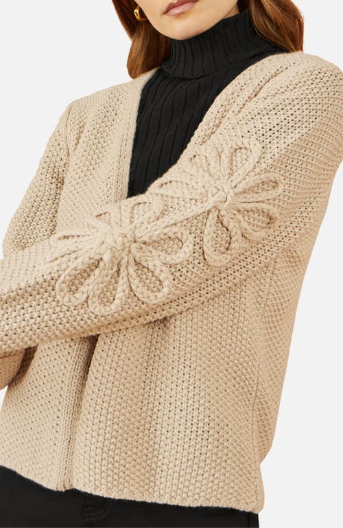 Yumi Flower Detail Long Sleeve Cardigan In Neutral