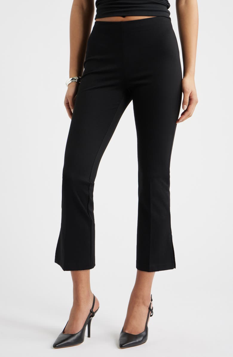 Open Edit Kick Flare Stretch Twill Pants, Main, color, Black
