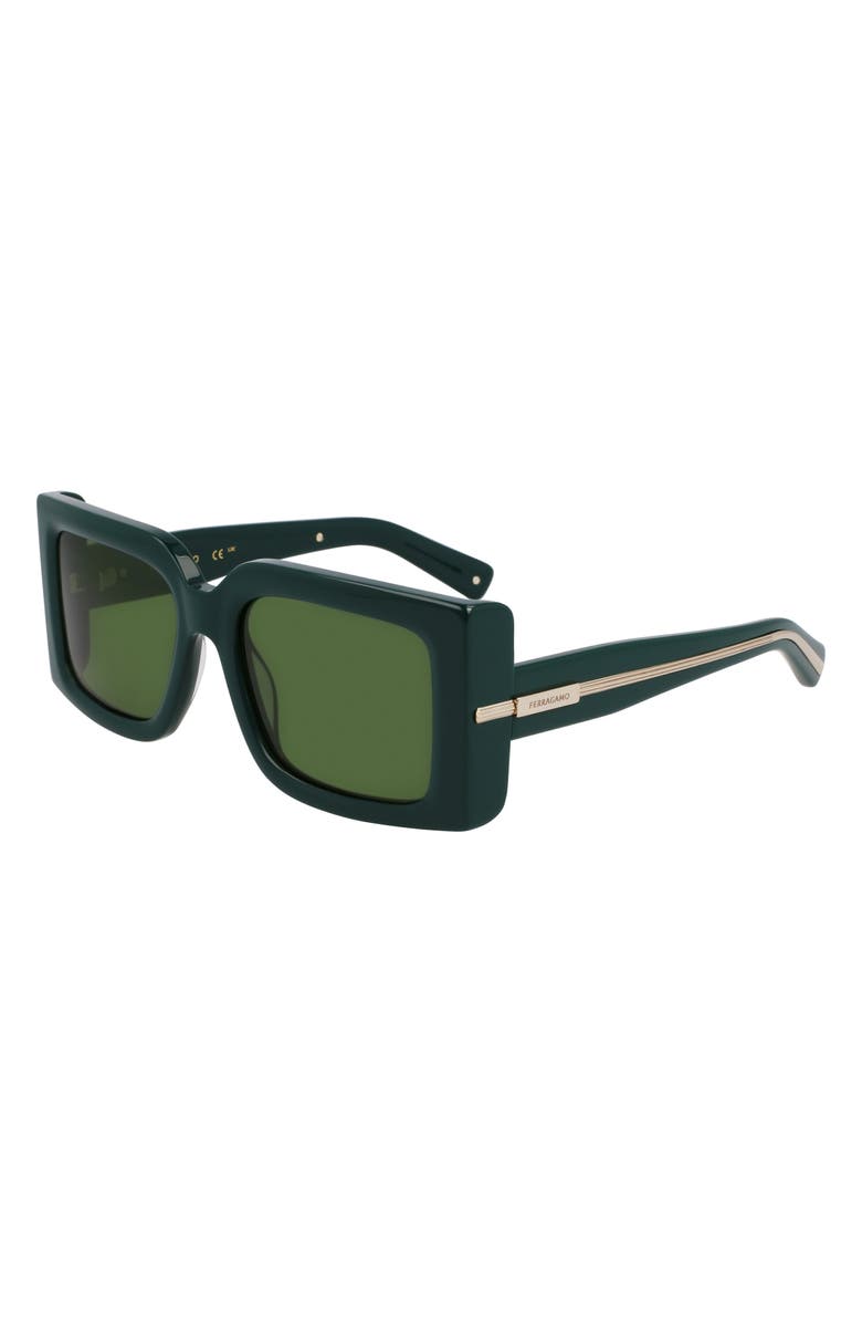 FERRAGAMO Prisma 55mm Modified Rectangular Sunglasses, Alternate, color, Dark Green