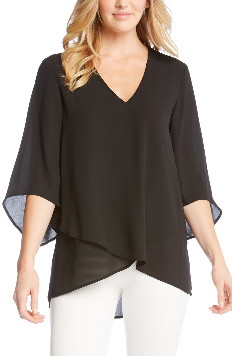 Karen Kane Asymmetrical Crepe Top, Main, color, Blk