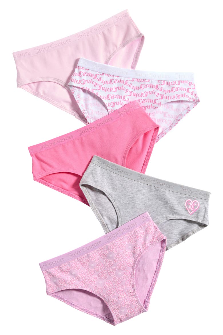 Kids' 5-Pack Assorted Stretch Bikini Briefs, Main, color, LILAC SHIMMER/ OLD ENG LOGO