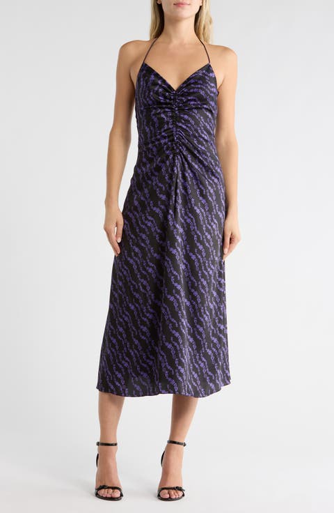 Thais Ruched Crossback A-Line Midi Dress