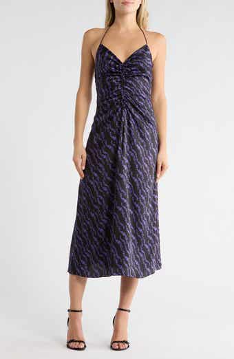 SANDRO Thais Ruched Crossback A-Line Midi Dress