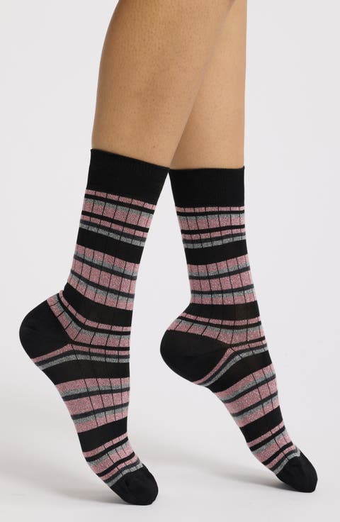 Metallic Stripe Crew Socks