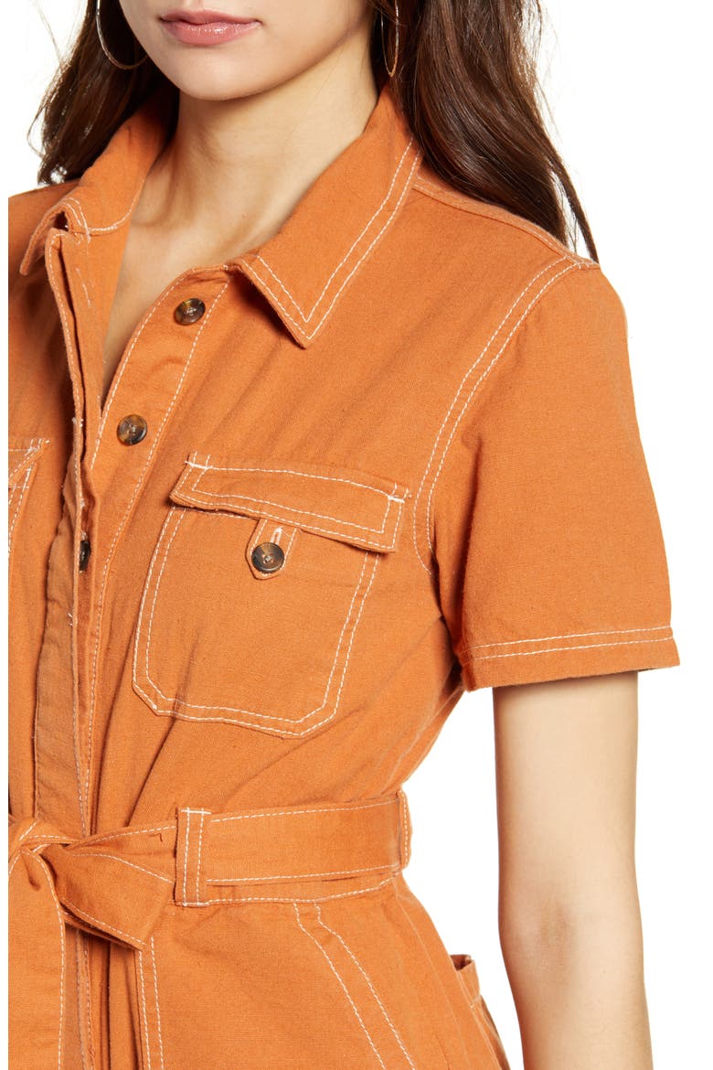 Stevie Belted Cotton Romper, Alternate, color, ORANGE