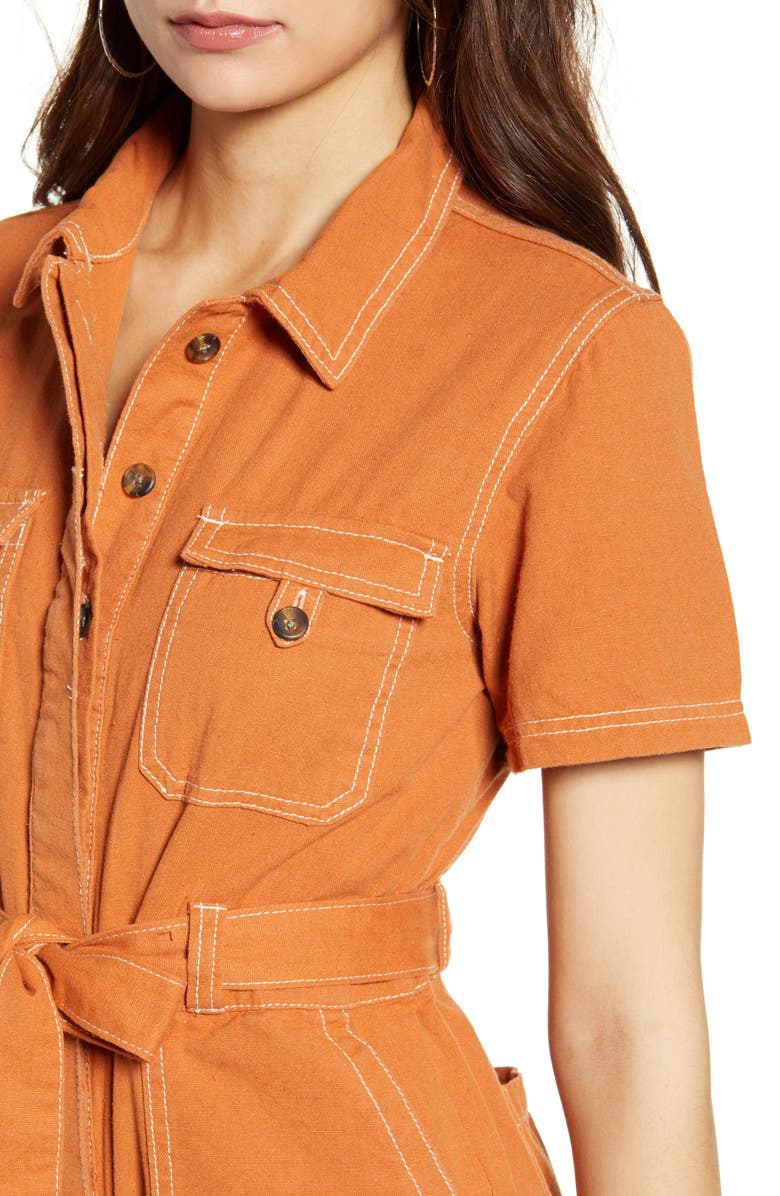 BDG Urban Outfitters Stevie Belted Cotton Romper, Alternate, color, 