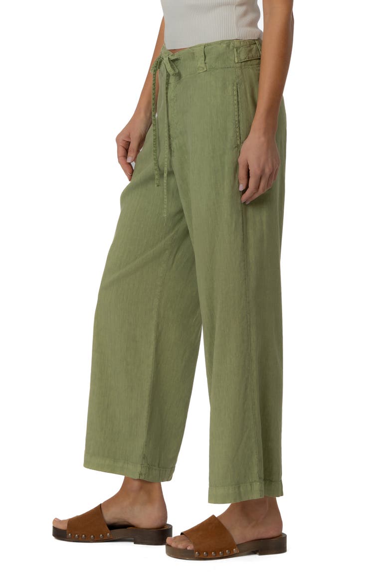 Kate Drawstring Linen Blend Crop Wide Leg Jeans, Alternate, color, CELERY