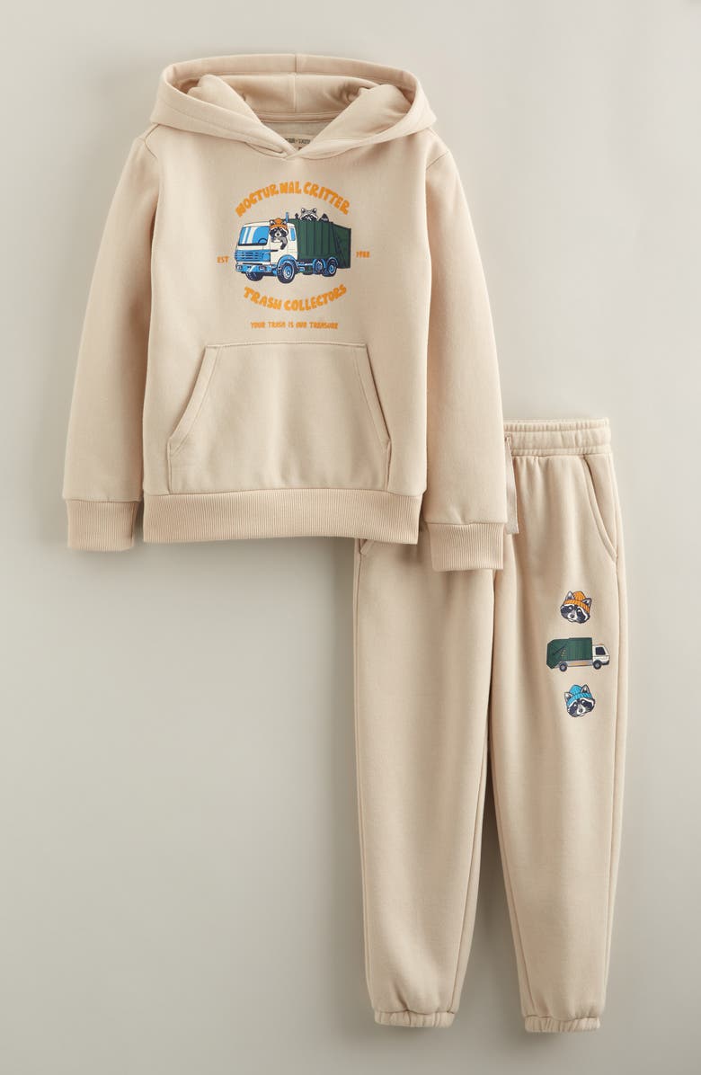 Tucker + Tate Kids' Printed Kanga Sweatshirt & Sweatpants Set, Main, color, Beige Critter Truck Graphic